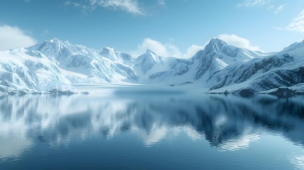 Incantevole paesaggio invernale con montagne innevate e lago sereno