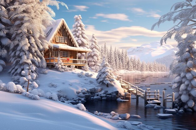 Incantevole paese delle meraviglie invernali coperto di neve