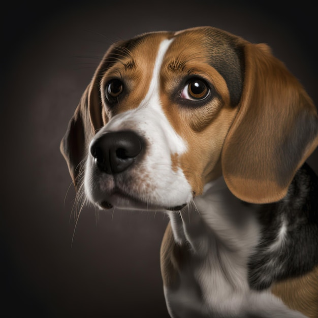Incantevole ritratto di cane beagle realistico su sfondo studio isolato