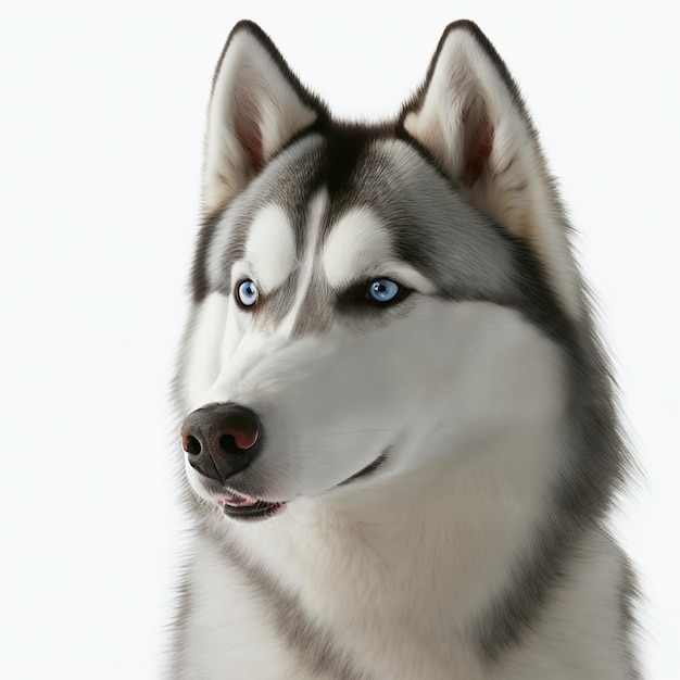 Incantevole ritratto di cane husky siberiano adorabile su sfondo bianco isolato