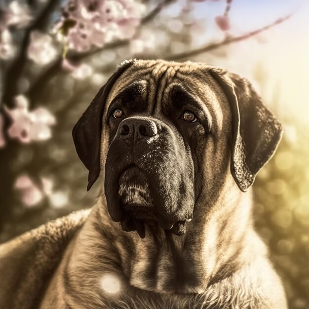 Incantevole ritratto digitale iper realistico del cane mastino inglese in natura