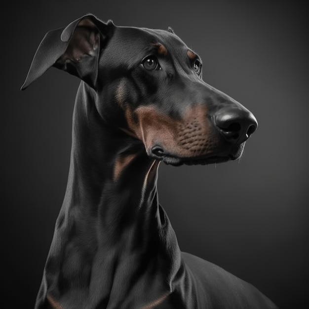 Incantevole ritratto in studio cane doberman su sfondo nero isolato