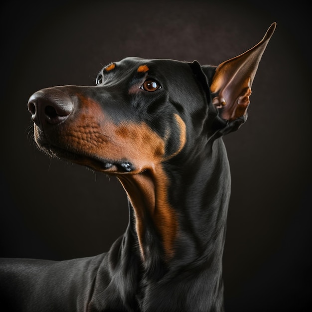 Incantevole ritratto in studio cane doberman su sfondo nero isolato