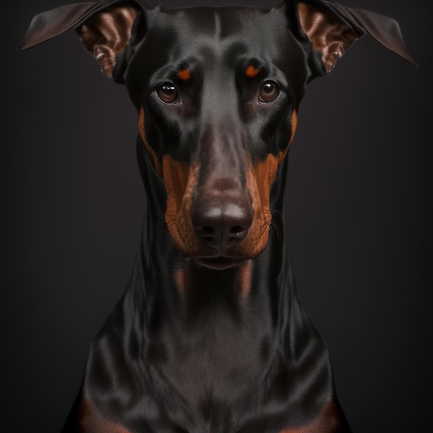 Incantevole ritratto in studio cane doberman su sfondo nero isolato