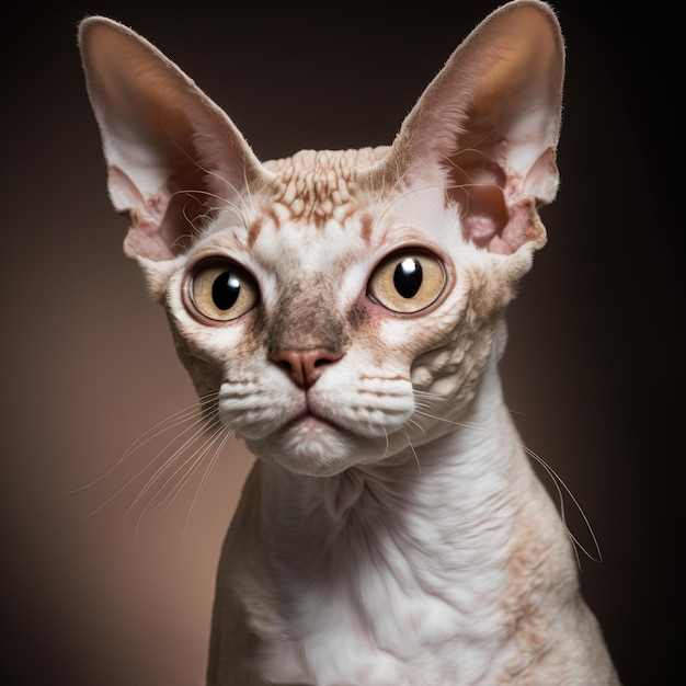 Incantevole ritratto in studio del gatto devon rex su sfondo isolato