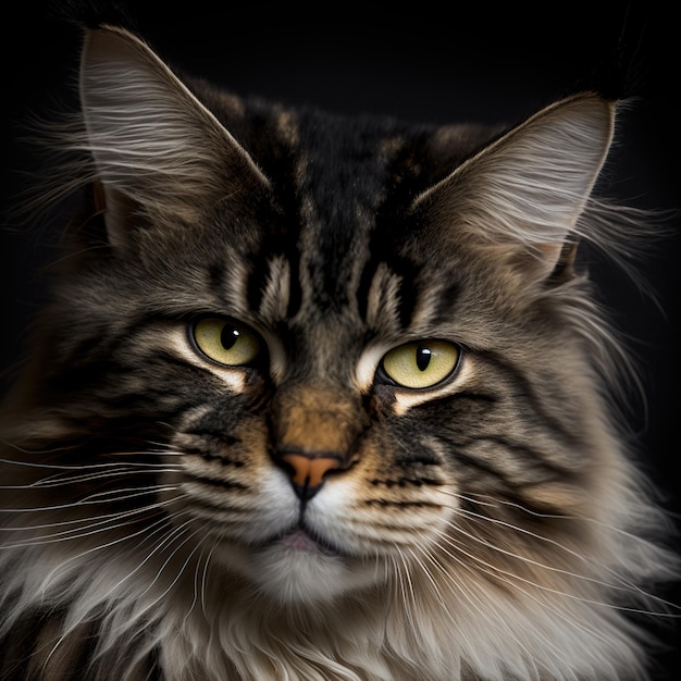 Incantevole ritratto in studio del gatto maine coon su sfondo isolato