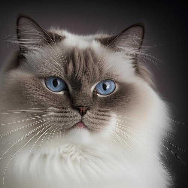 Incantevole ritratto in studio di blue eye gatto ragdoll su sfondo isolato