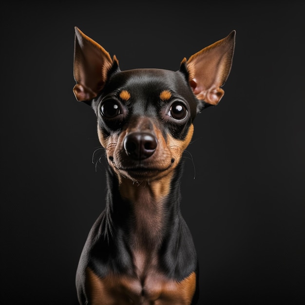 Incantevole ritratto in studio di cane pinscher in miniatura su sfondo isolato