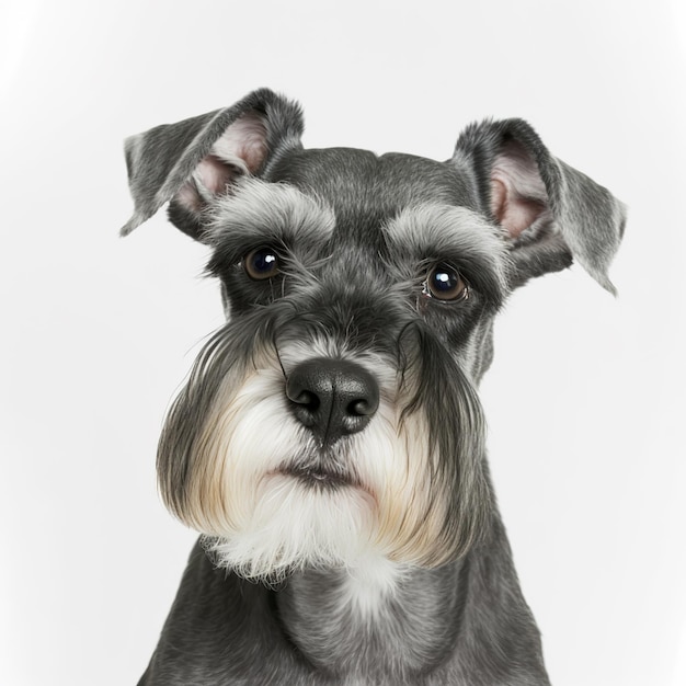 Incantevole ritratto in studio di cane schnauzer miniatura su sfondo isolato