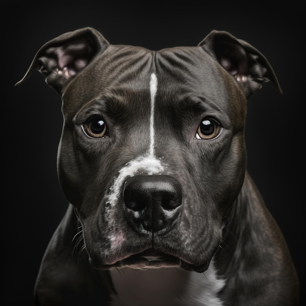 Incantevole ritratto in studio di stafford terrier americano in sfondo nero isolato divertente faccia di cane domestico in dettaglio iper realistico pitbull di Generative AI