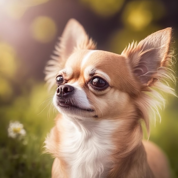 Incantevole ritratto realistico del cane chihuahua seduto all'aperto naturale