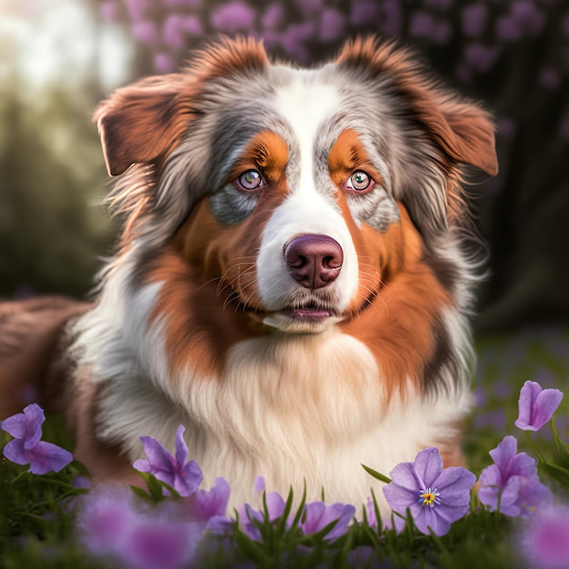 Incantevole ritratto realistico dell'illustrazione digitale del cane da pastore australiano