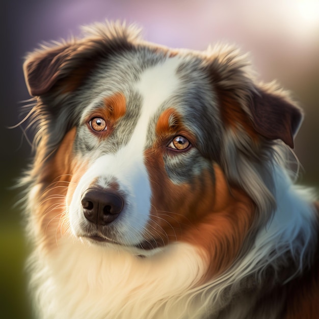 Incantevole ritratto realistico dell'illustrazione digitale del cane da pastore australiano