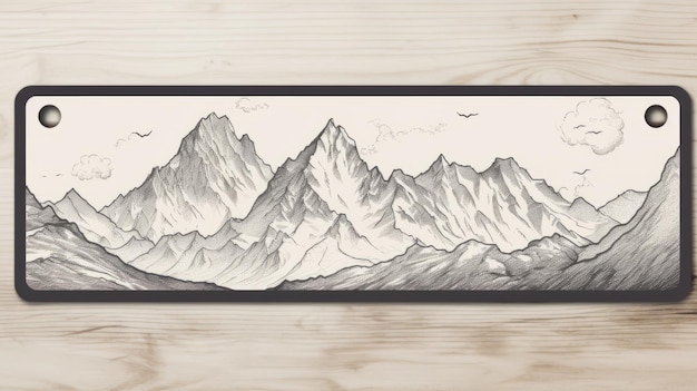 Incantevole skyline delle montagne dipinto a mano con pinboard, incisione dettagliata con un'atmosfera inquietante.