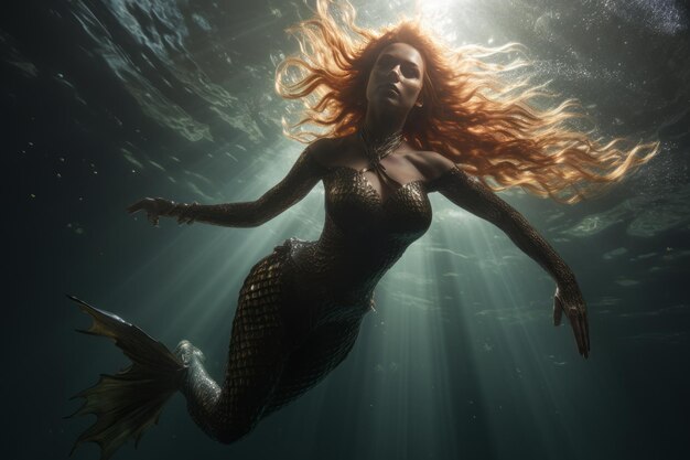 Incantevole spettacolo sottomarino Una sirena cinematografica emerge con la maestosa coda di pesce catturata in Br