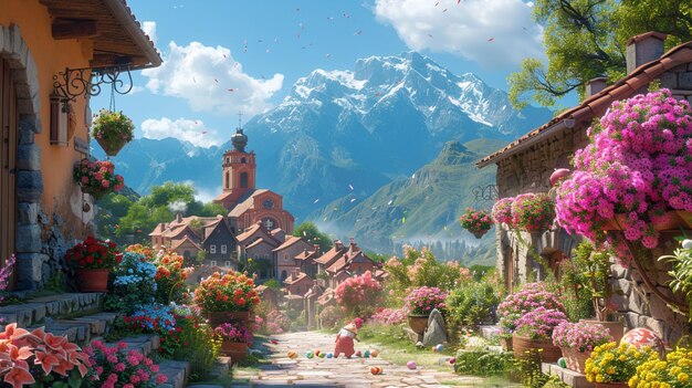 Incantevole villaggio alpino pieno di fiori