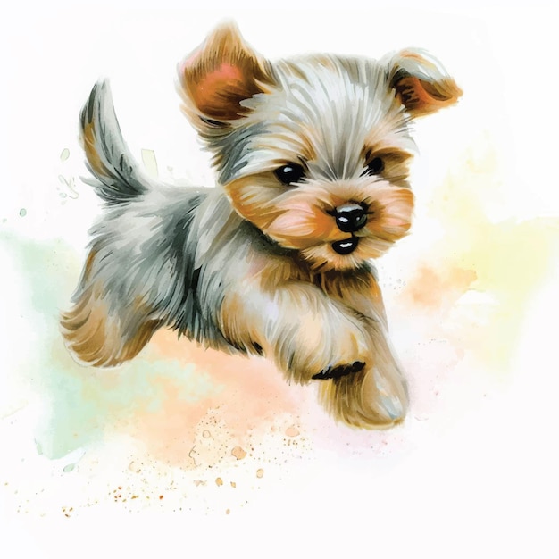 Incantevoli acquerelli Ritratto del cucciolo di Yorkshire Terrier