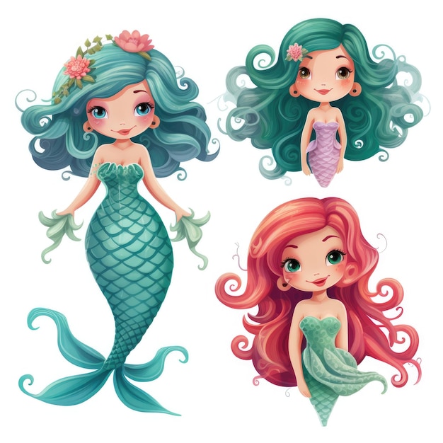 Incantevoli sirene stravaganti Bellissime clipart per creare disegni magici