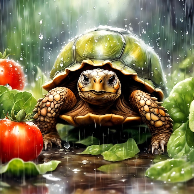 Incanto della pioggia estiva Stravagante viaggio ad acquerello con una giocosa tartaruga
