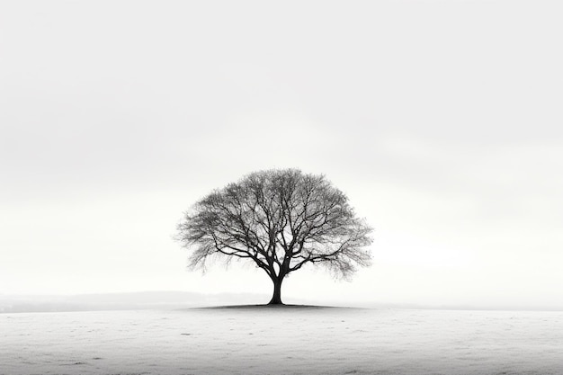 Incarna la solitudine Monocromatico di un albero solitario che proietta ombre su uno sfondo bianco intenso