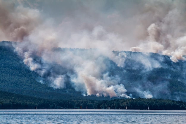 Incendio boschivo vicino al lago