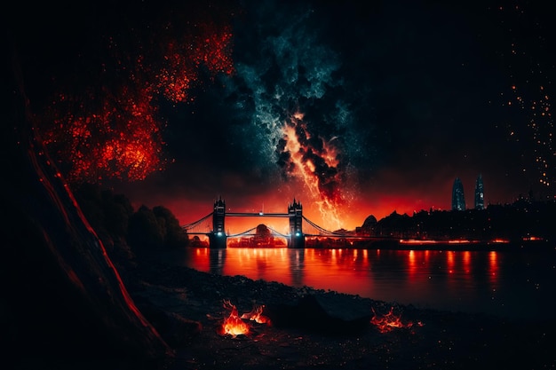 Incendio di notte via lattea Londra Inghilterra