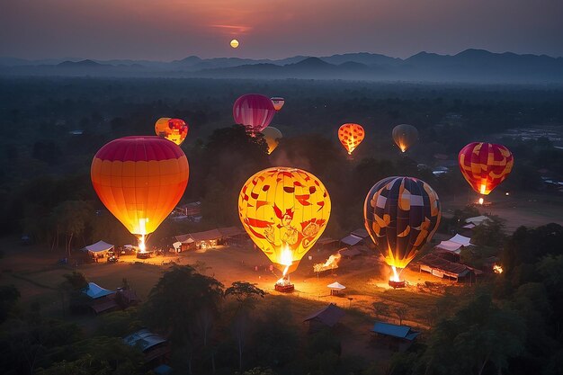 incendio di palloncini a Yeepeng nel nord della Thailandia Chiangmai