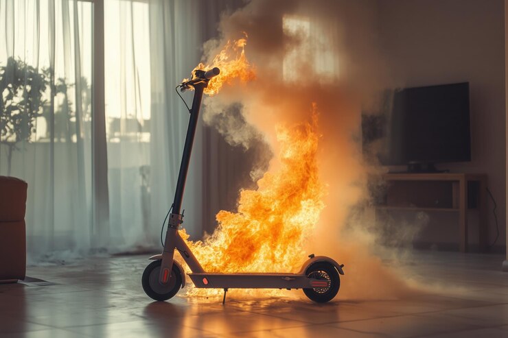 Incendio di uno scooter elettrico in una stanza Incendio dello scooter elettrica in un soggiorno Il guasto dell'attrezzatura ha portato all'incendio