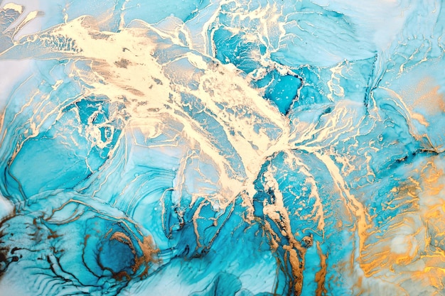 Inchiostro dorato blu lusso astratto sfondo colorato marmo texture fluido arte modello vernice