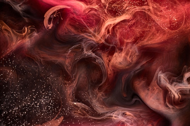 Inchiostro nero e rosso sfondo colorato nebbia astratto vorticoso oceano vernice acrilica pigmento sott'acqua fumo bianco