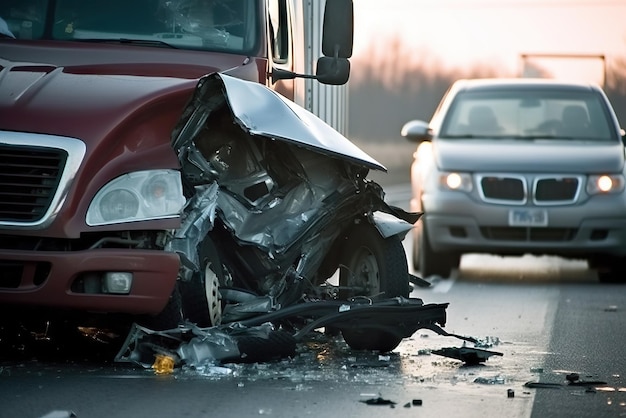 Incidente d'auto con camion TIR su strada IA generativa