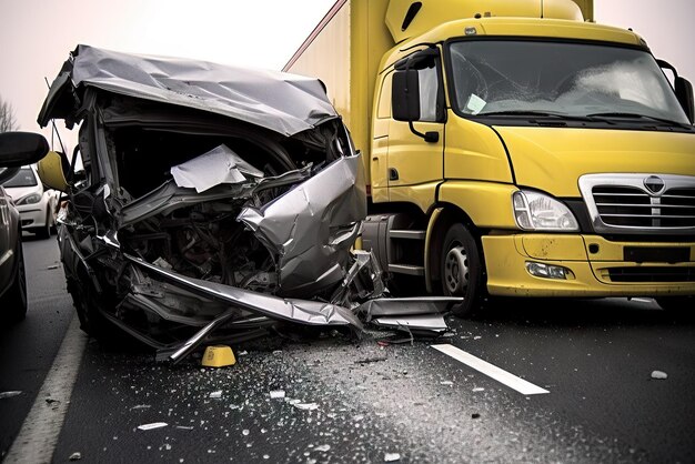 Incidente d'auto con camion TIR su strada IA generativa