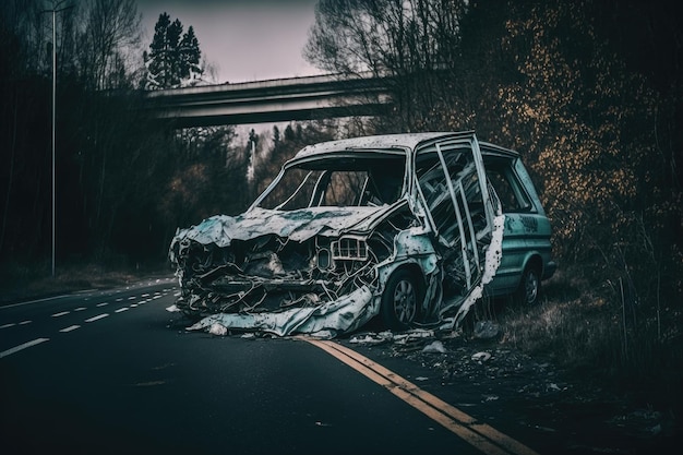 Incidente d'auto in autostrada Illustrazione AI Generative