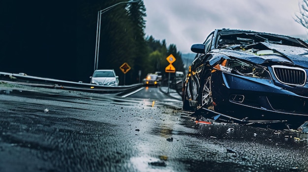 Incidente stradale in autostrada piovosa Generative Ai