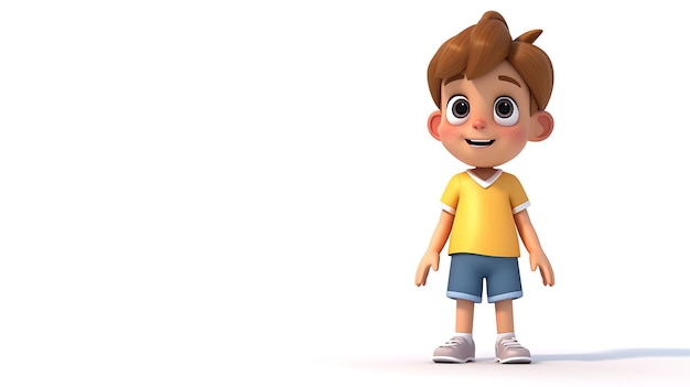 Incontrate l'adorabile personaggio dei cartoni animati in 3D Questo ragazzo allegro è pieno di energia e pronto per ogni avventura Con i suoi grandi occhi e le guance rosate porta gioia a qualsiasi professionista