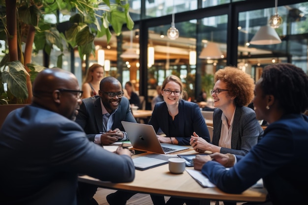 Incontro di lavoro con diverse idee di brainstorming di team generative ai