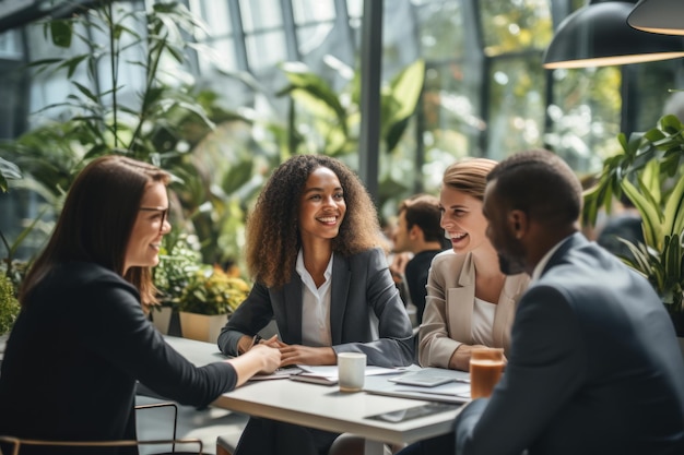 Incontro di lavoro con diverse idee di brainstorming di team generative ai