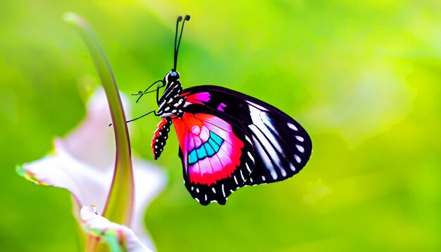 Incontro grazioso con una farfalla monarca appoggiata su una pianta floreale che affascina la luce e la bellezza della natura