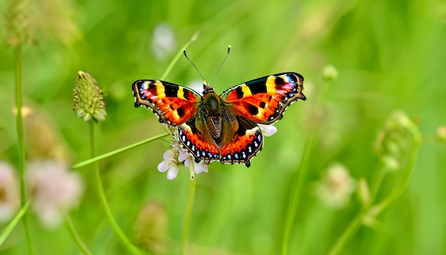 Incontro grazioso con una farfalla monarca appoggiata su una pianta floreale che affascina la luce e la bellezza della natura