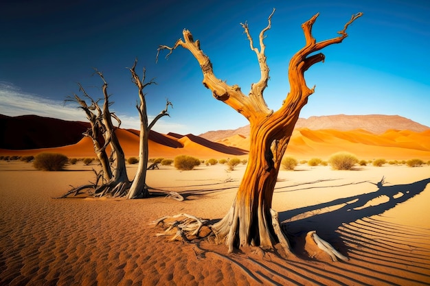 Incredibile albero morto solitario nel bellissimo deserto