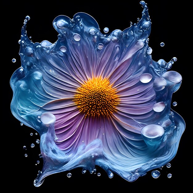 Incredibile aster con spruzzi d'acqua e gocce di ai generativa