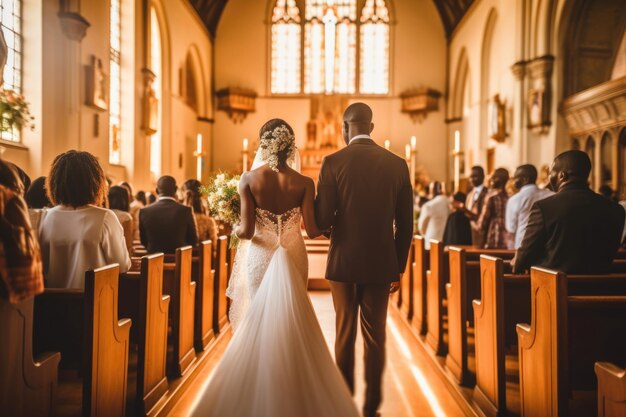 Incredibile coppia afroamericana nella cerimonia in chiesa al matrimonio IA generativa