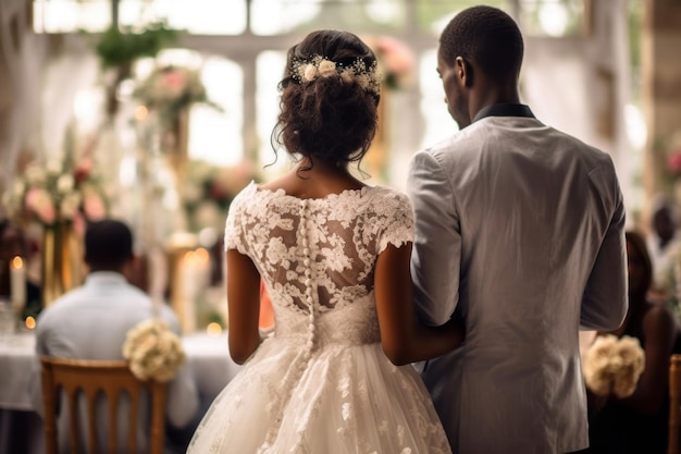 Incredibile coppia afroamericana nella cerimonia in chiesa al matrimonio IA generativa