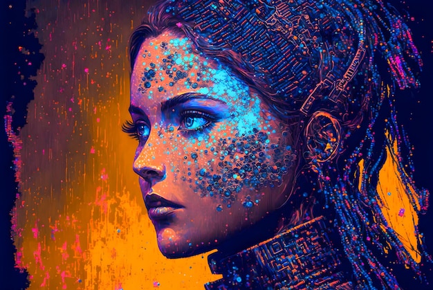 Incredibile illustrazione astratta del ritratto di Pop Art e Cyberpunk Girl