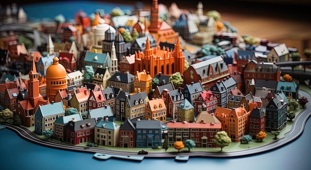 Incredibile modello colorato di una città con le sue case e strade IA generativa