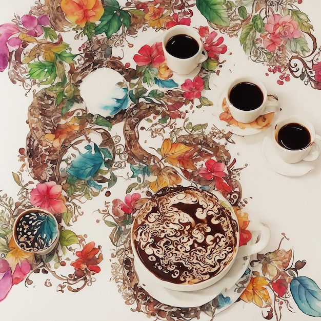 incredibile multicolore paradiso misterioso tazza di chicco di caffè vernice colorata su carta immagine acquerello HD