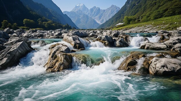 incredibile paesaggio naturale con montagne fiume e alberi