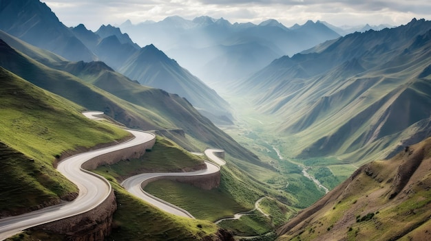 Incredibile passo di montagna che si snoda attraverso paesaggi mozzafiato IA generativa