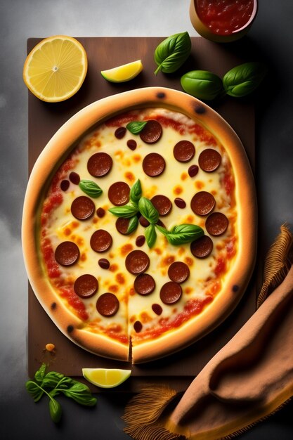 Incredibile pizza mista croccante con olive e salsiccia ai generative