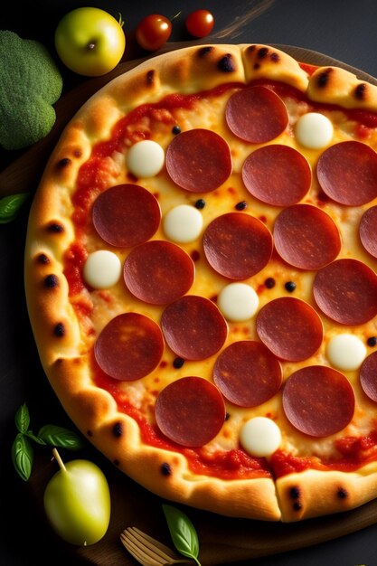 Incredibile pizza mista croccante con olive e salsiccia ai generative